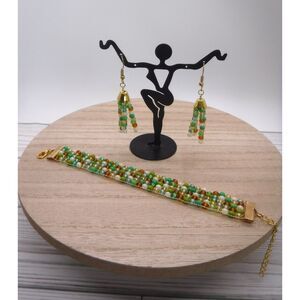 Earrings & Bracelet Set Greens and Browns